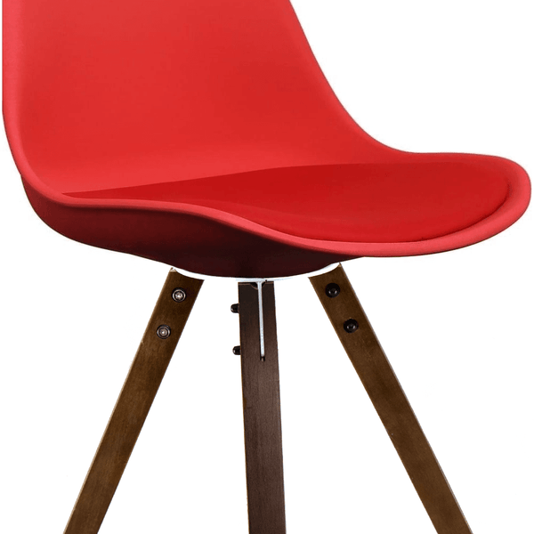 Soho Red Plastic Dining Chair with Square Pyramid Dark Wood Legs
