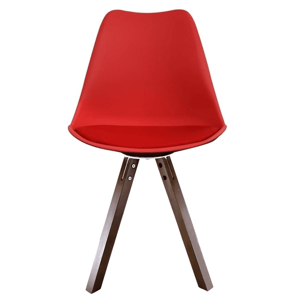 Soho Red Plastic Dining Chair with Square Pyramid Dark Wood Legs