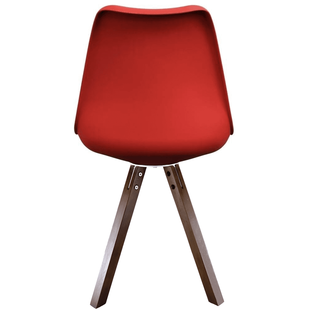 Soho Red Plastic Dining Chair with Square Pyramid Dark Wood Legs