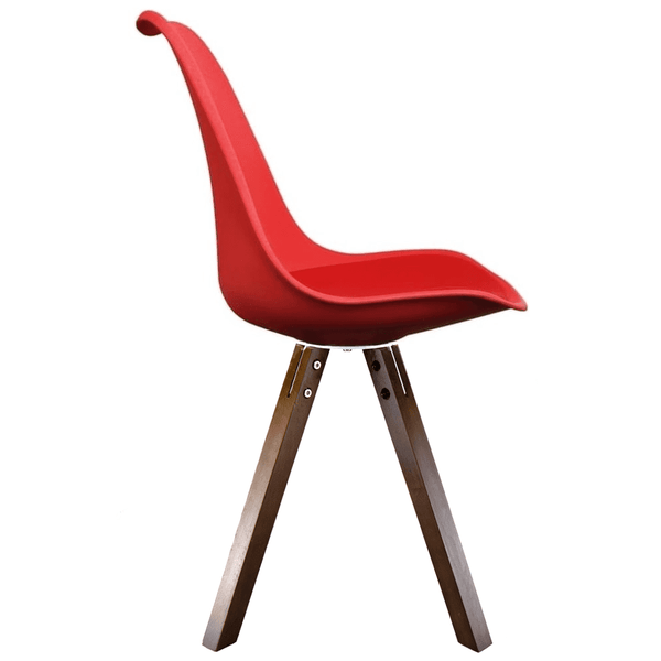 Soho Red Plastic Dining Chair with Square Pyramid Dark Wood Legs