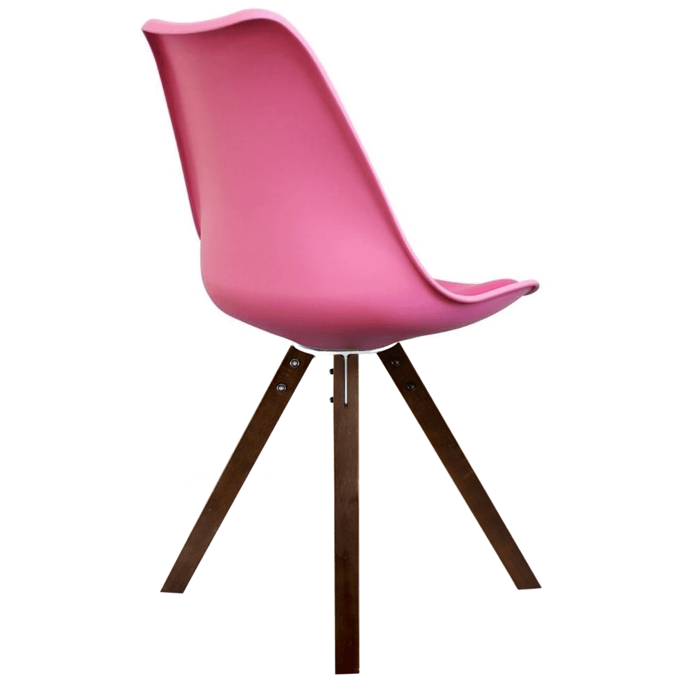 Soho Bright Pink Plastic Dining Chair with Square Pyramid Dark Wood Legs