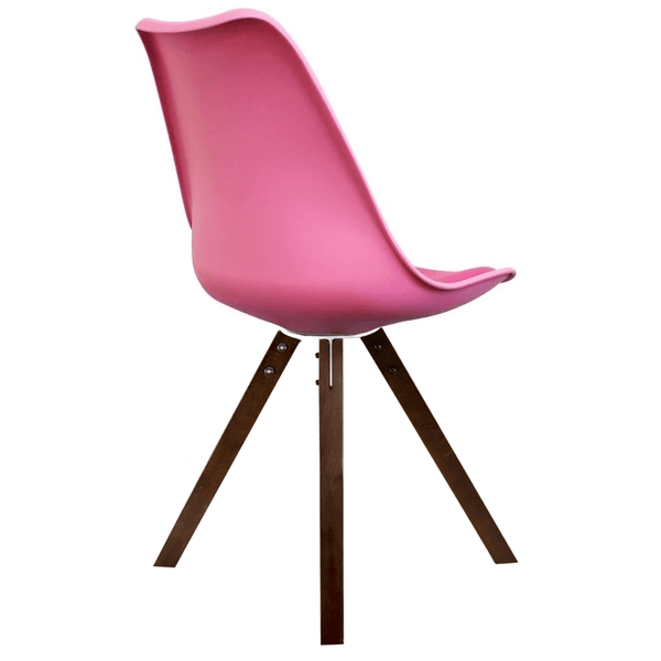 Soho Bright Pink Plastic Dining Chair with Square Pyramid Dark Wood Legs
