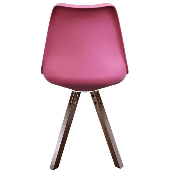 Soho Bright Pink Plastic Dining Chair with Square Pyramid Dark Wood Legs