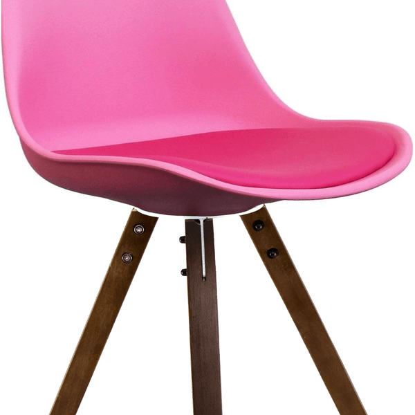 Soho Bright Pink Plastic Dining Chair with Square Pyramid Dark Wood Legs