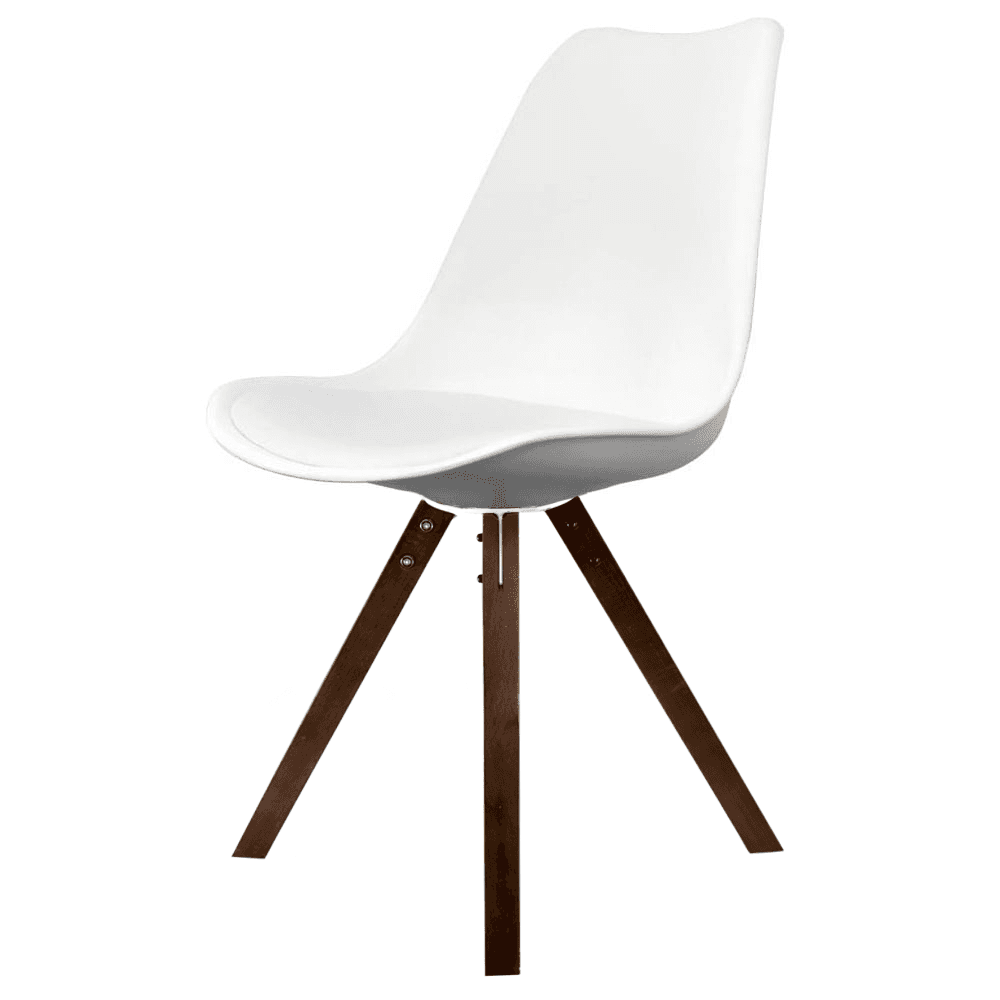 Soho White Plastic Dining Chair with Square Pyramid Dark Wood Legs