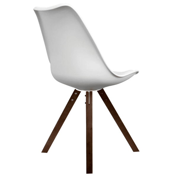 Soho White Plastic Dining Chair with Square Pyramid Dark Wood Legs