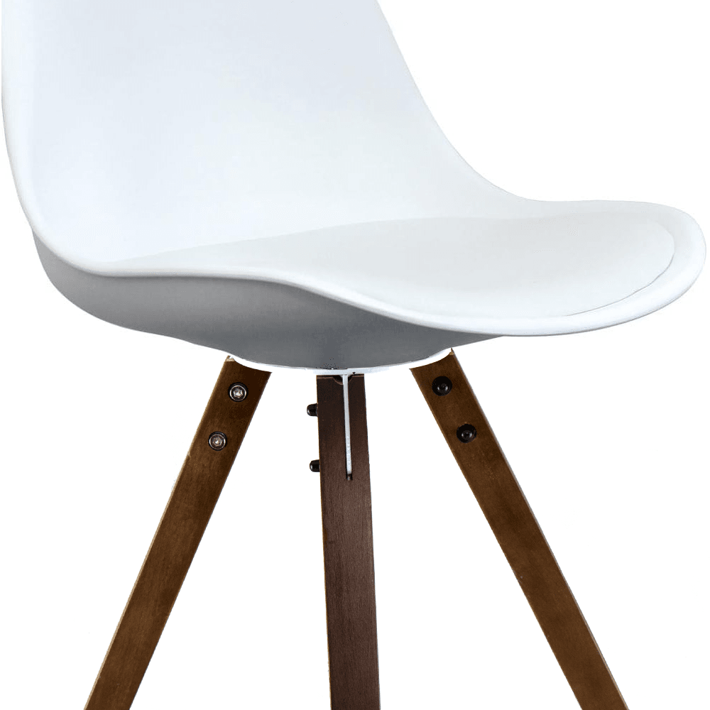 Soho White Plastic Dining Chair with Square Pyramid Dark Wood Legs