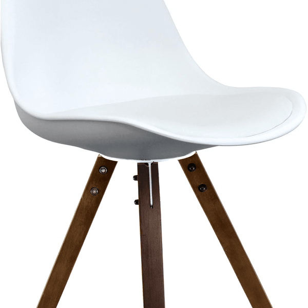 Soho White Plastic Dining Chair with Square Pyramid Dark Wood Legs