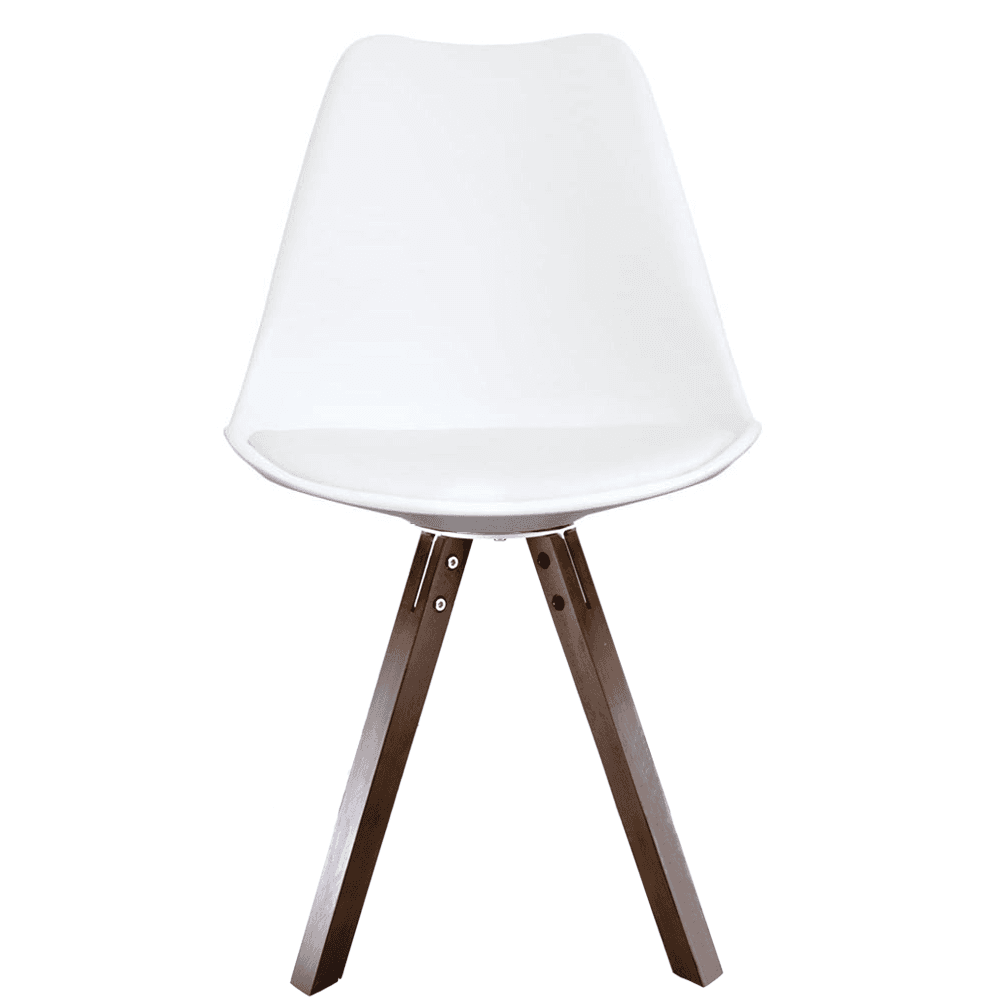 Soho White Plastic Dining Chair with Square Pyramid Dark Wood Legs