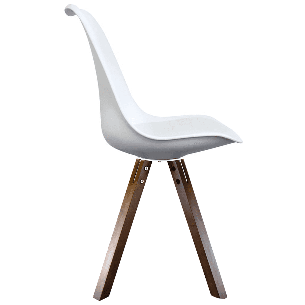 Soho White Plastic Dining Chair with Square Pyramid Dark Wood Legs