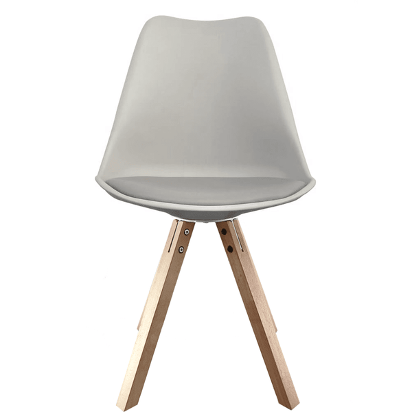 Soho Light Grey Plastic Dining Chair with Square Pyramid Light Wood Legs