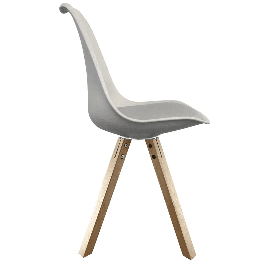 Soho Light Grey Plastic Dining Chair with Square Pyramid Light Wood Legs