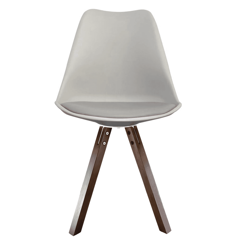 Soho Light Grey Plastic Dining Chair with Square Pyramid Dark Wood Legs