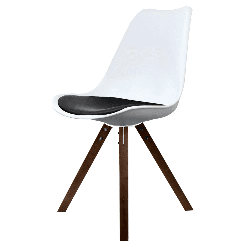 Soho White and Black Dining Chair with Square Pyramid Dark Wood Legs