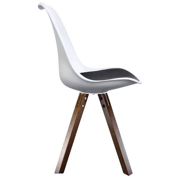 Soho White and Black Dining Chair with Square Pyramid Dark Wood Legs