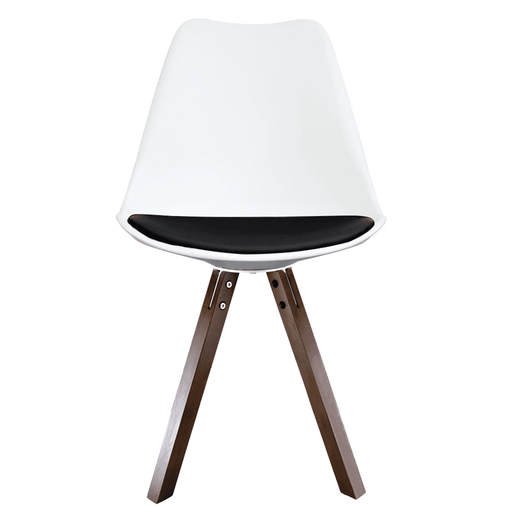 Soho White and Black Dining Chair with Square Pyramid Dark Wood Legs