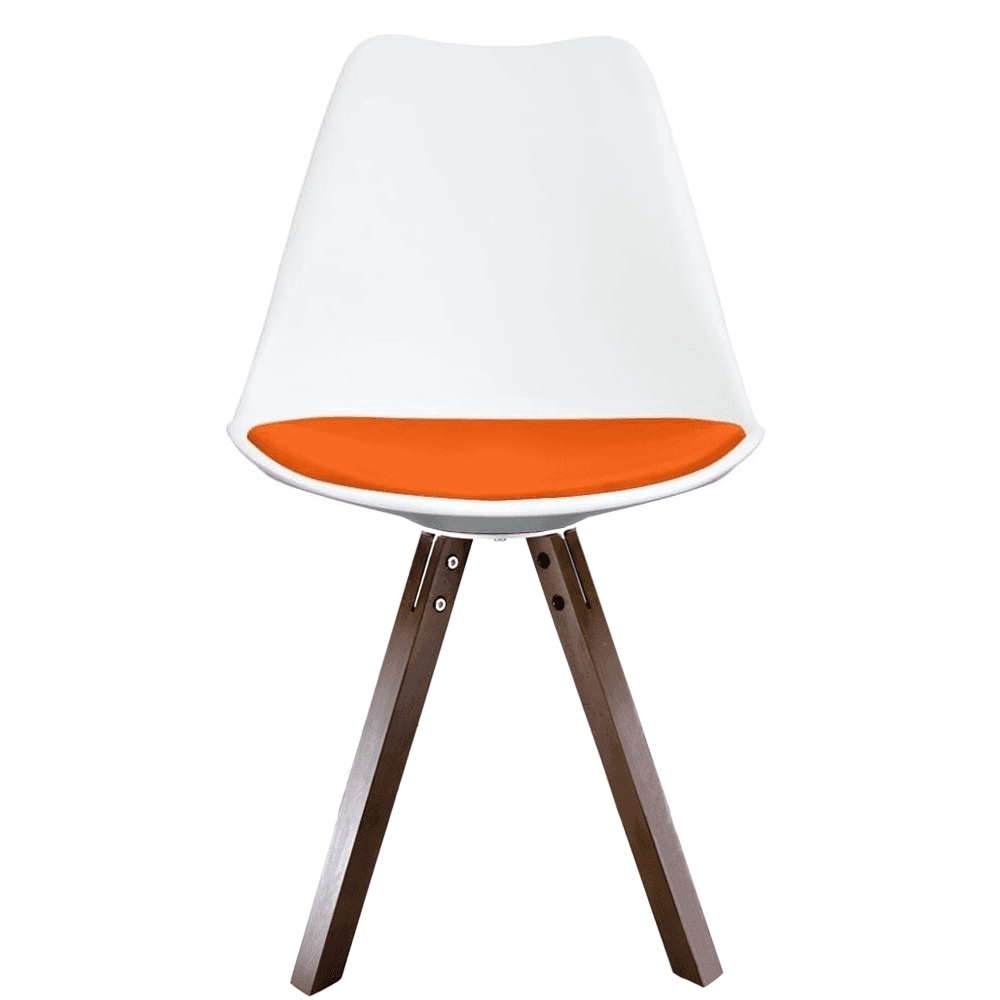 Soho White and Orange Dining Chair with Square Pyramid Dark Wood Legs
