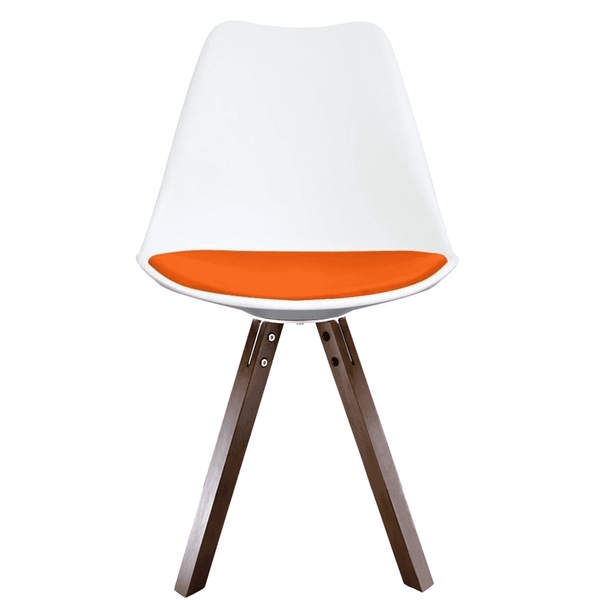 Soho White and Orange Dining Chair with Square Pyramid Dark Wood Legs
