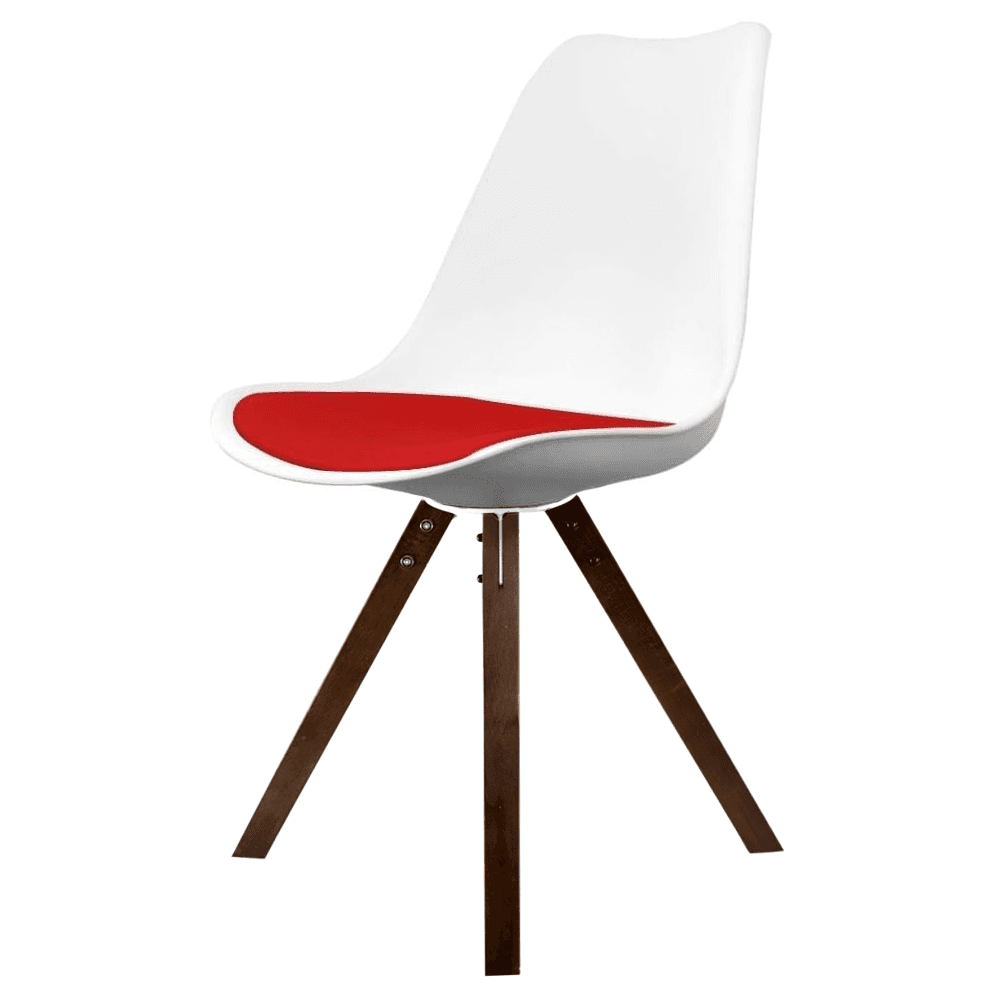 Soho White and Red Dining Chair with Square Pyramid Dark Wood Legs