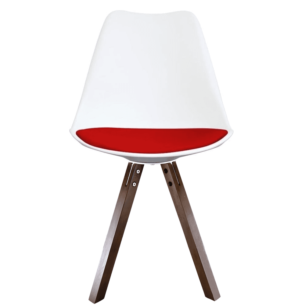 Soho White and Red Dining Chair with Square Pyramid Dark Wood Legs