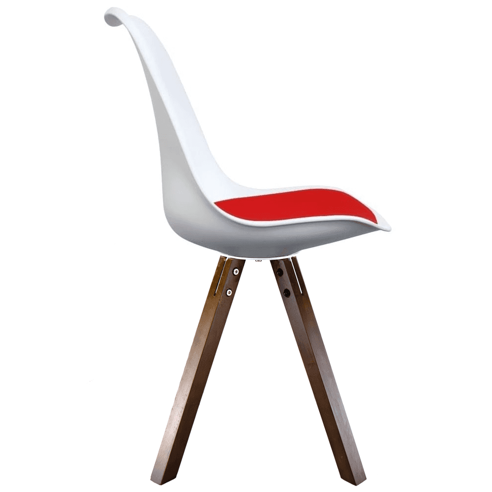 Soho White and Red Dining Chair with Square Pyramid Dark Wood Legs
