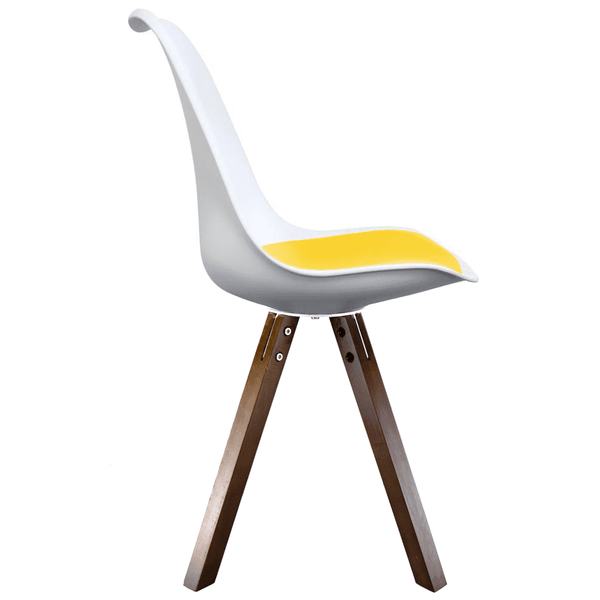 Soho White and Yellow Dining Chair with Square Pyramid Dark Wood Legs