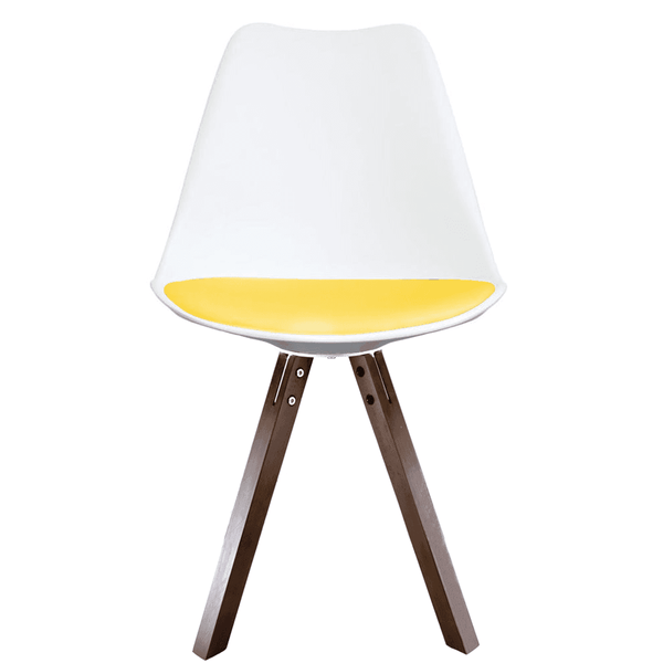 Soho White and Yellow Dining Chair with Square Pyramid Dark Wood Legs