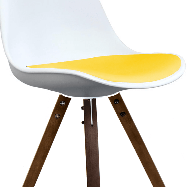 Soho White and Yellow Dining Chair with Square Pyramid Dark Wood Legs