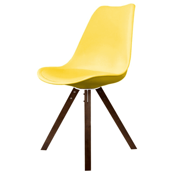 Soho Yellow Plastic Dining Chair with Square Pyramid Dark Wood Legs