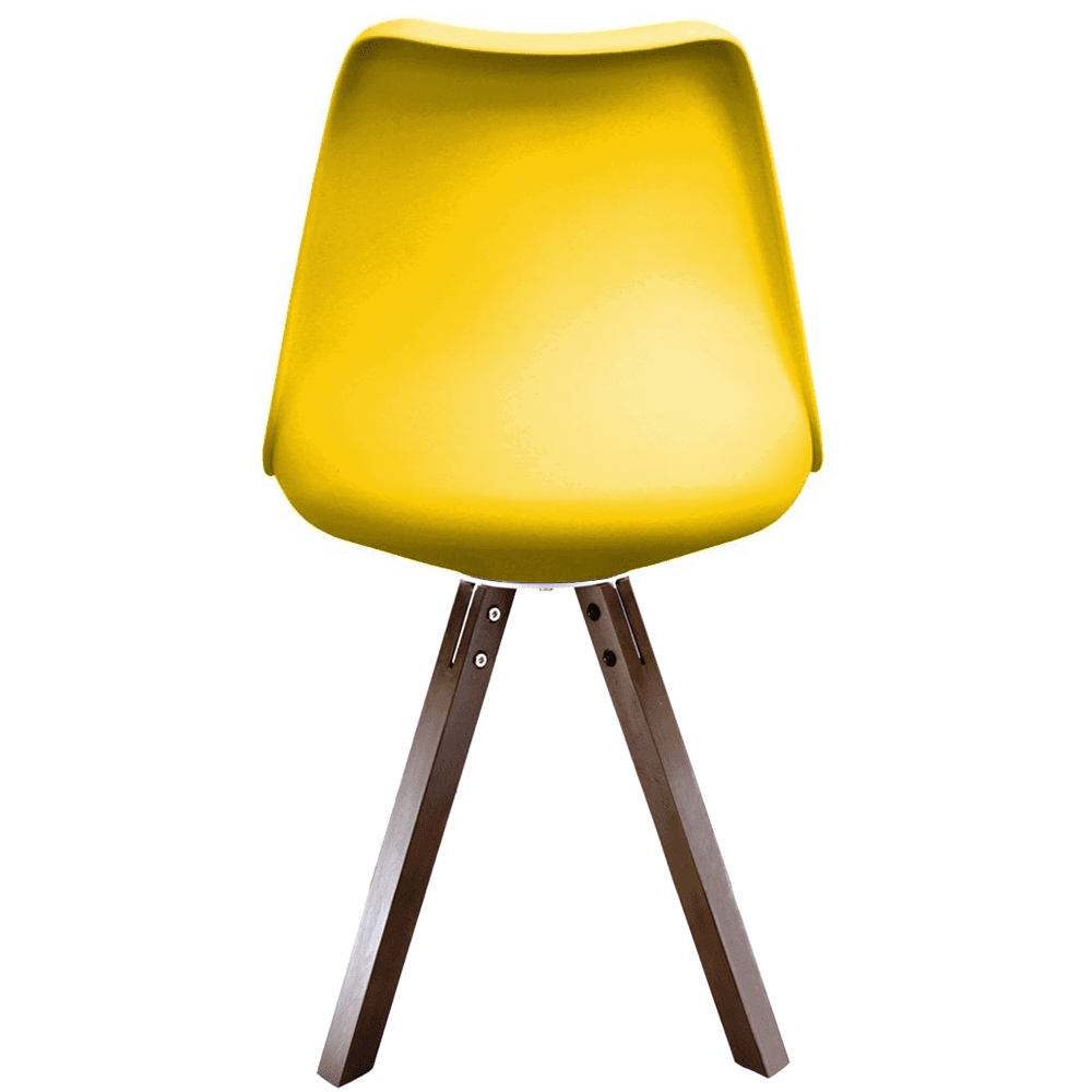 Soho Yellow Plastic Dining Chair with Square Pyramid Dark Wood Legs