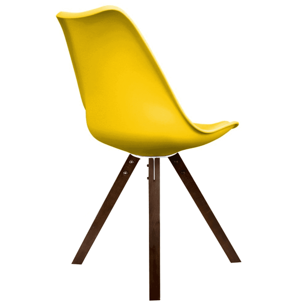 Soho Yellow Plastic Dining Chair with Square Pyramid Dark Wood Legs
