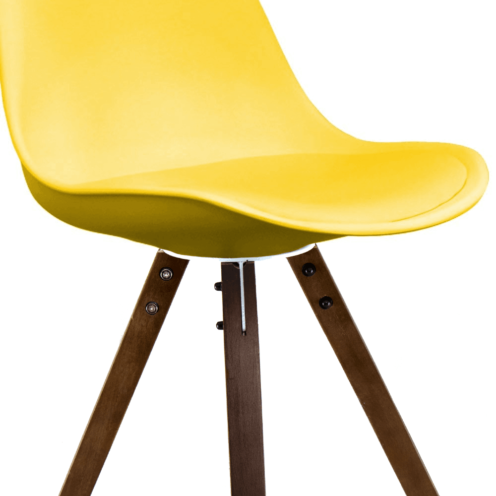 Soho Yellow Plastic Dining Chair with Square Pyramid Dark Wood Legs