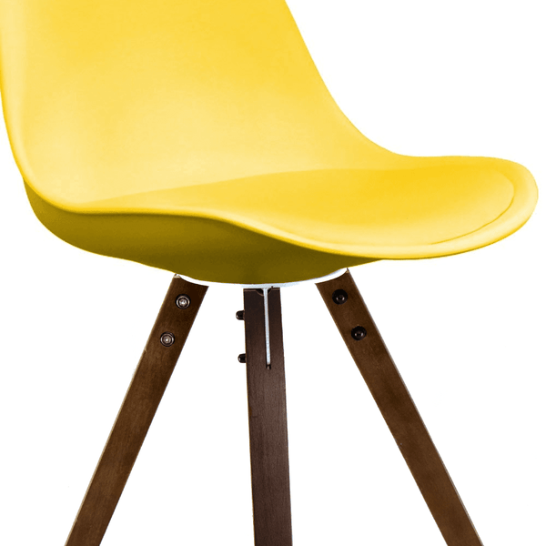 Soho Yellow Plastic Dining Chair with Square Pyramid Dark Wood Legs