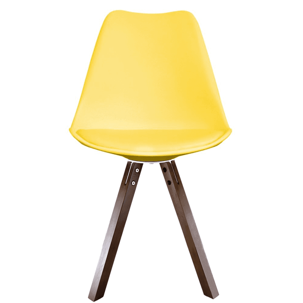 Soho Yellow Plastic Dining Chair with Square Pyramid Dark Wood Legs