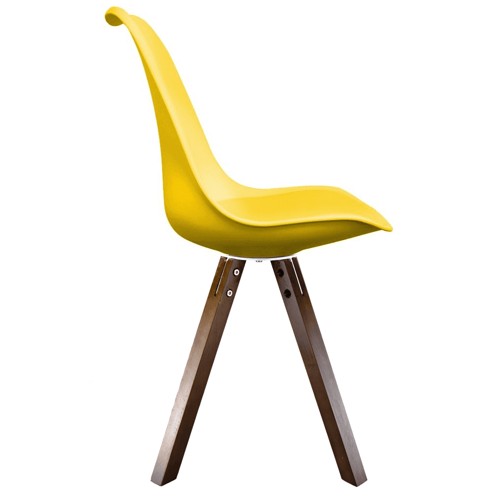 Soho Yellow Plastic Dining Chair with Square Pyramid Dark Wood Legs