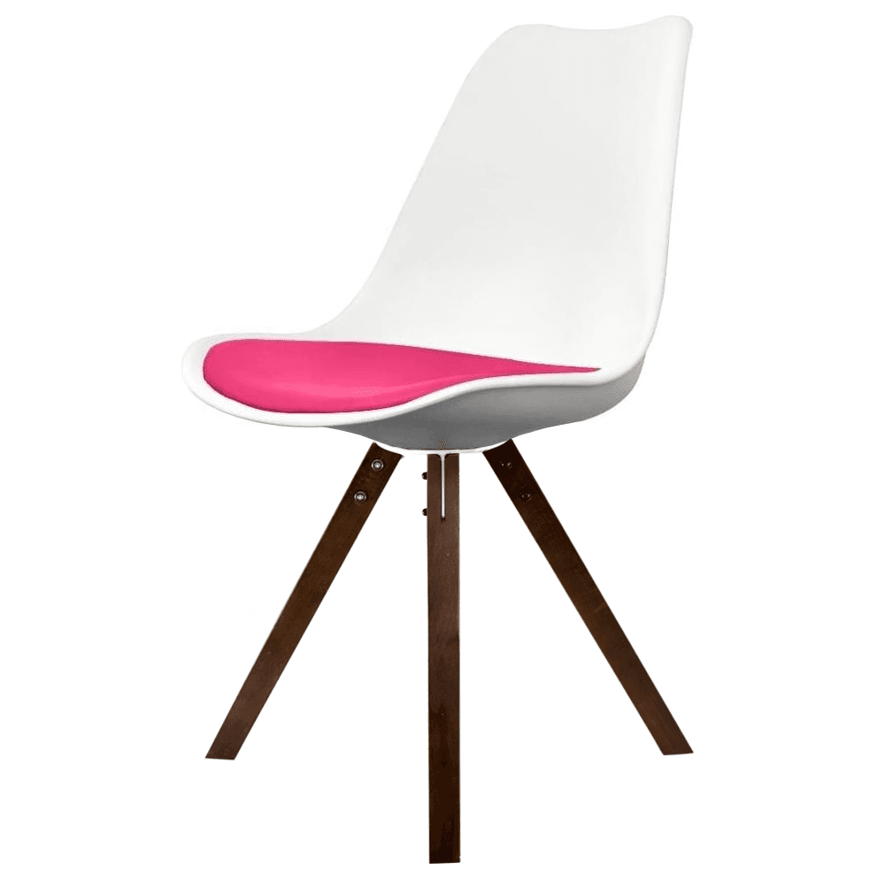 Soho White and Bright Pink Dining Chair with Square Pyramid Dark Wood Legs