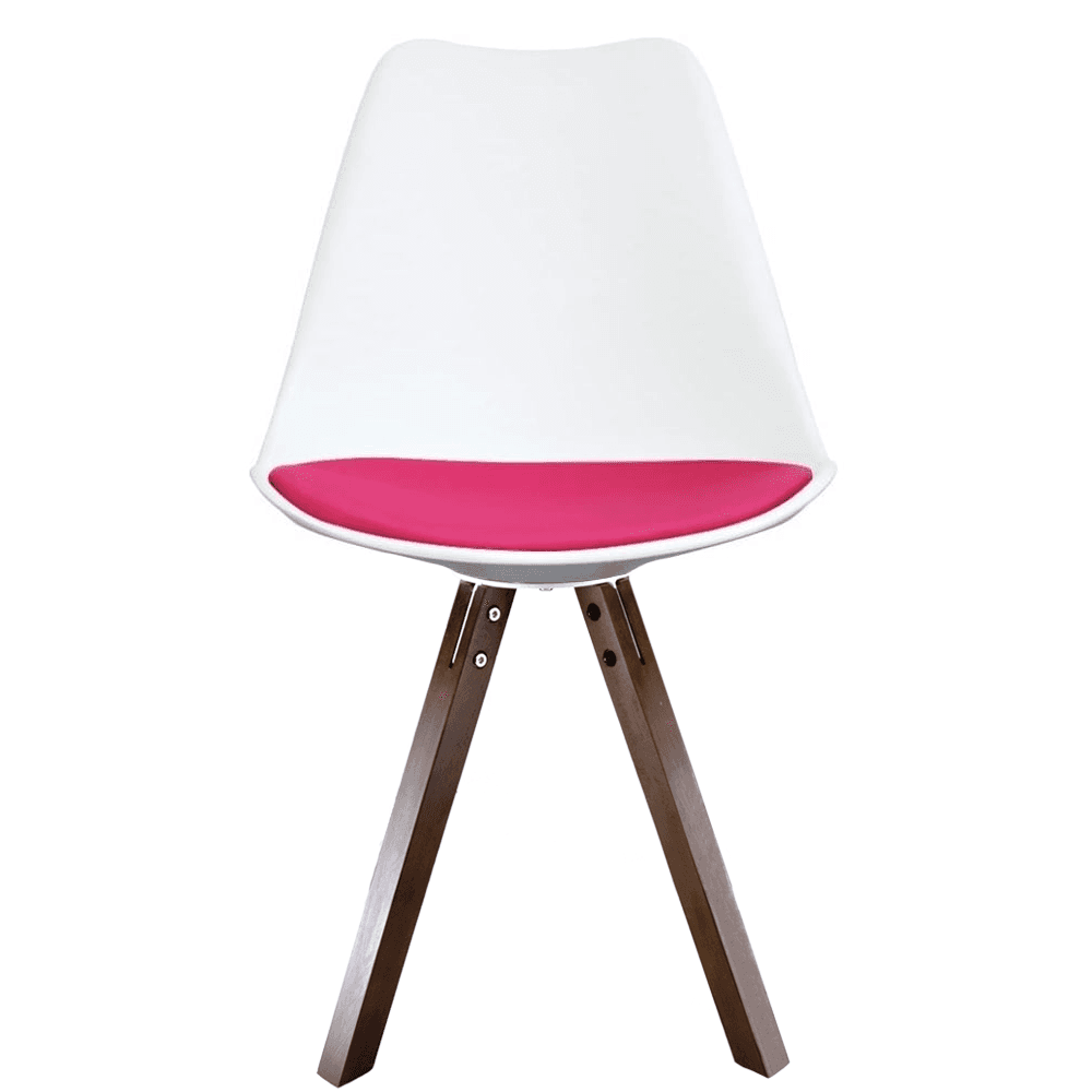 Soho White and Bright Pink Dining Chair with Square Pyramid Dark Wood Legs