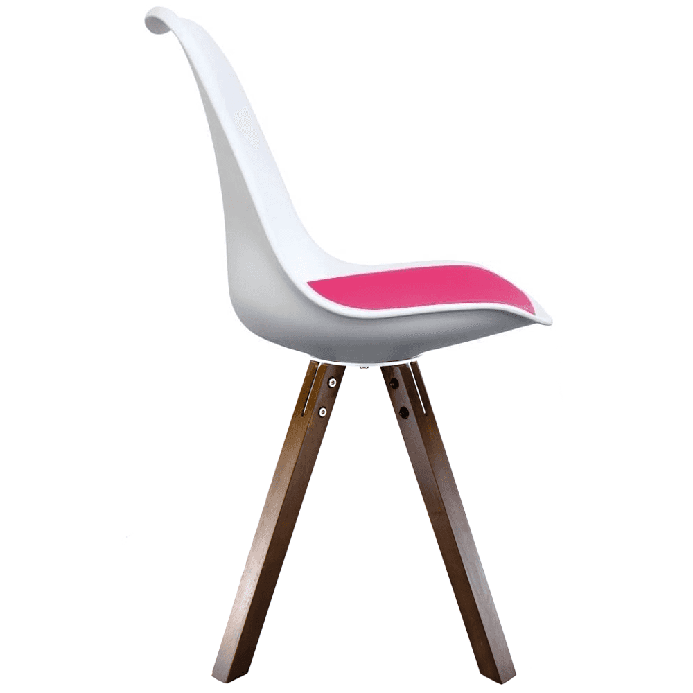 Soho White and Bright Pink Dining Chair with Square Pyramid Dark Wood Legs