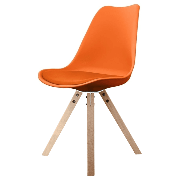Soho Orange Plastic Dining Chair with Square Pyramid Light Wood Legs