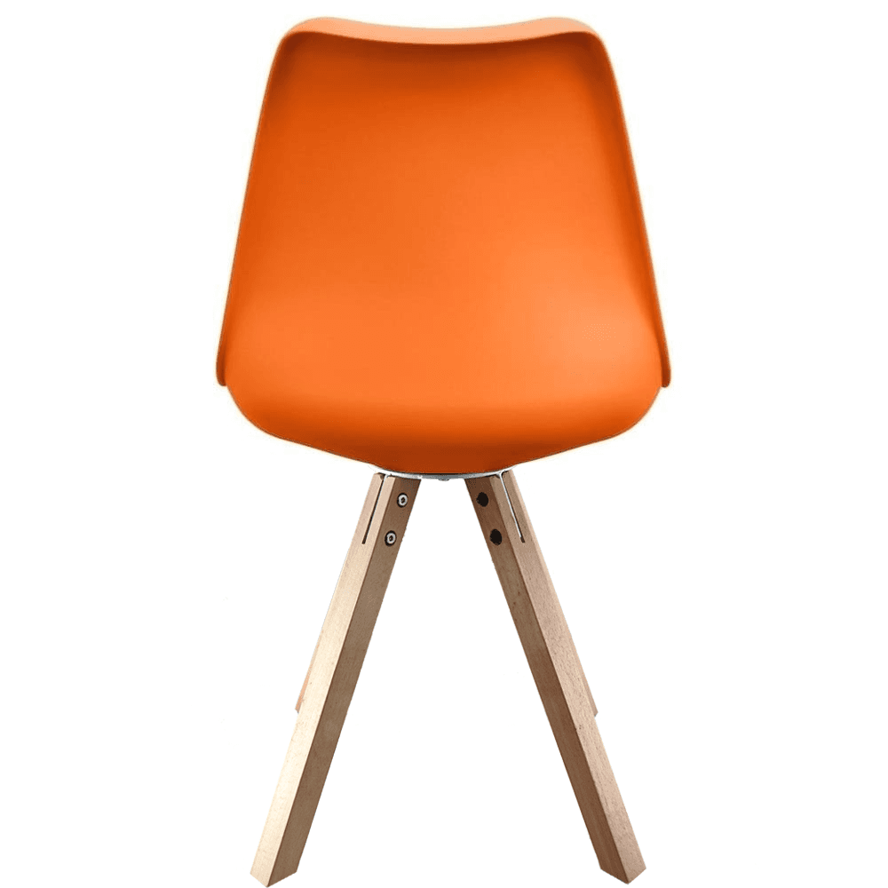 Soho Orange Plastic Dining Chair with Square Pyramid Light Wood Legs