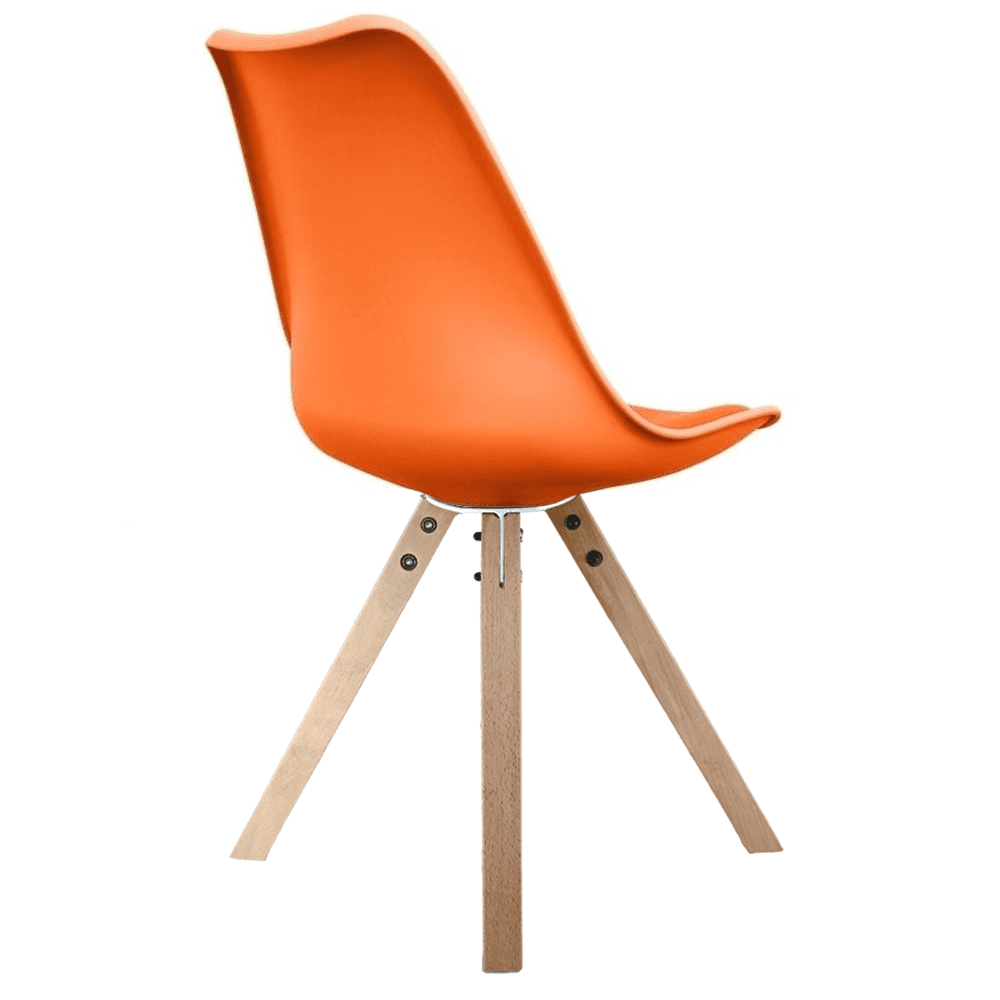 Soho Orange Plastic Dining Chair with Square Pyramid Light Wood Legs