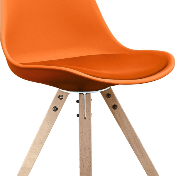 Soho Orange Plastic Dining Chair with Square Pyramid Light Wood Legs