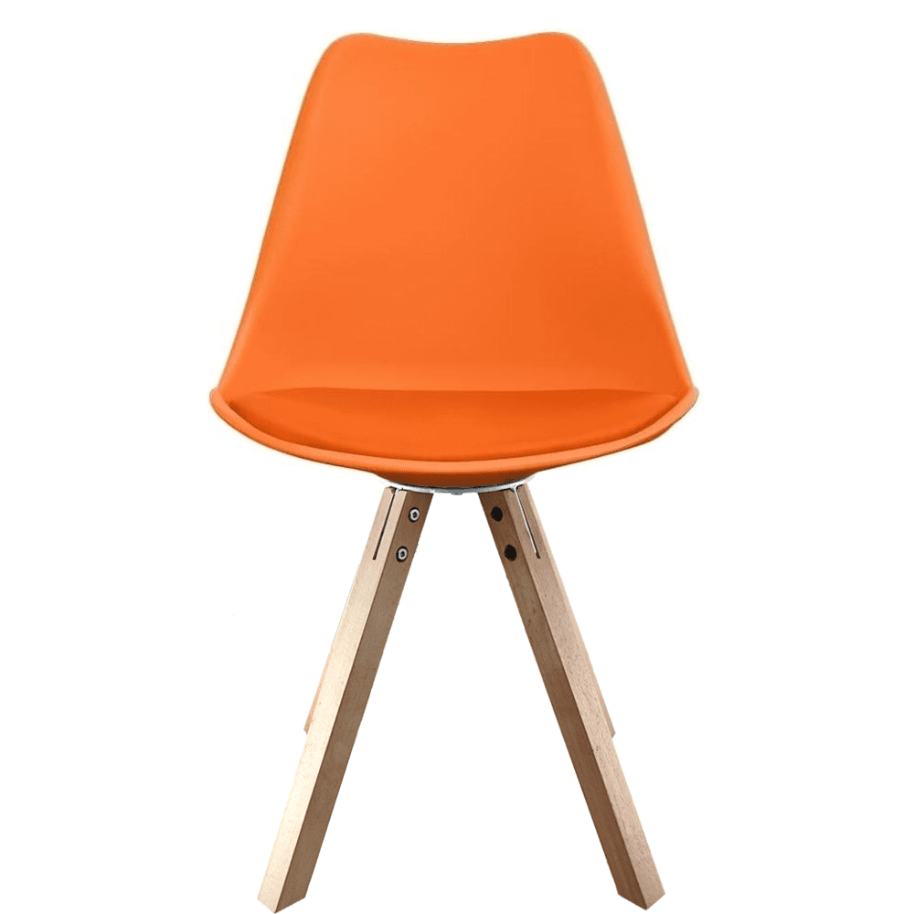 Soho Orange Plastic Dining Chair with Square Pyramid Light Wood Legs