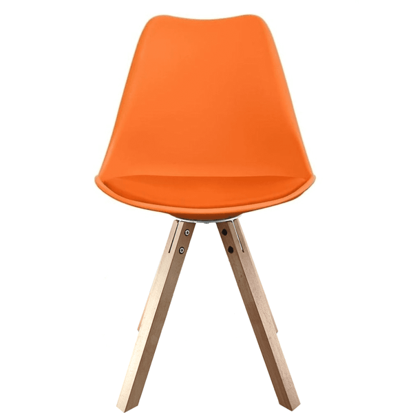 Soho Orange Plastic Dining Chair with Square Pyramid Light Wood Legs