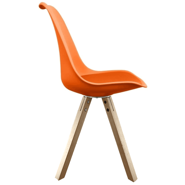 Soho Orange Plastic Dining Chair with Square Pyramid Light Wood Legs