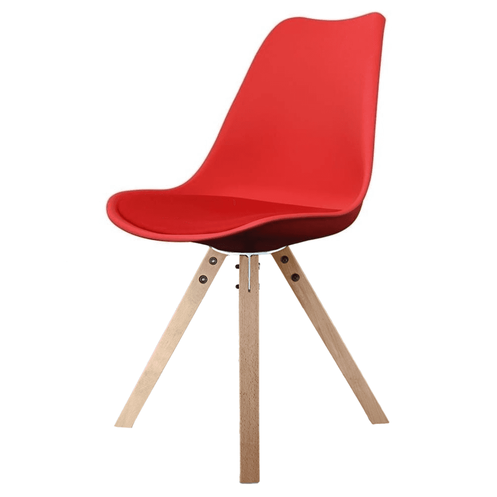 Soho Red Plastic Dining Chair with Square Pyramid Light Wood Legs