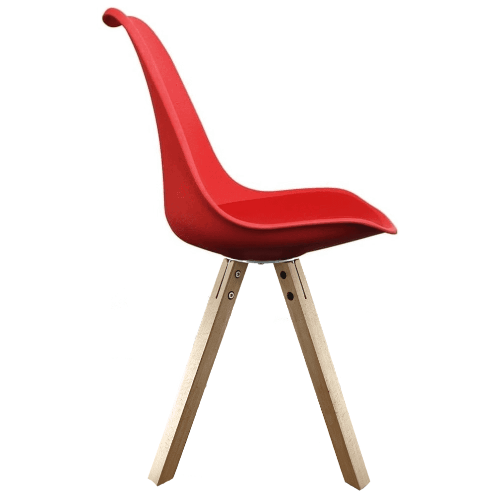 Soho Red Plastic Dining Chair with Square Pyramid Light Wood Legs