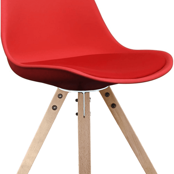 Soho Red Plastic Dining Chair with Square Pyramid Light Wood Legs