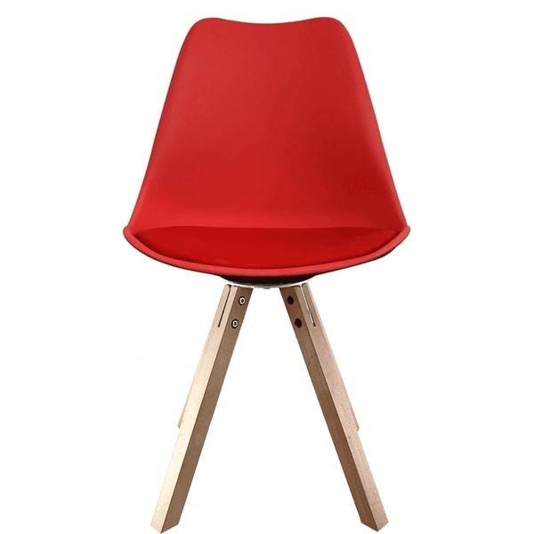 Soho Red Plastic Dining Chair with Square Pyramid Light Wood Legs
