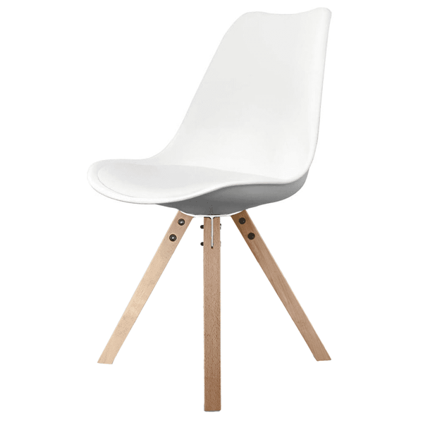 Soho White Plastic Dining Chair with Square Pyramid Light Wood Legs